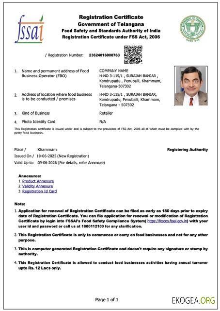 Modèle Word et PDF de certificat d'enregistrement de société Inde Telangana